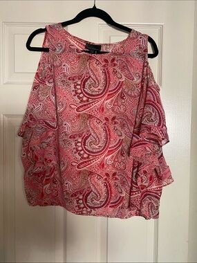 i jeans by Buffalo Pink Paisley Cold-Shoulder Ruffle Blouse